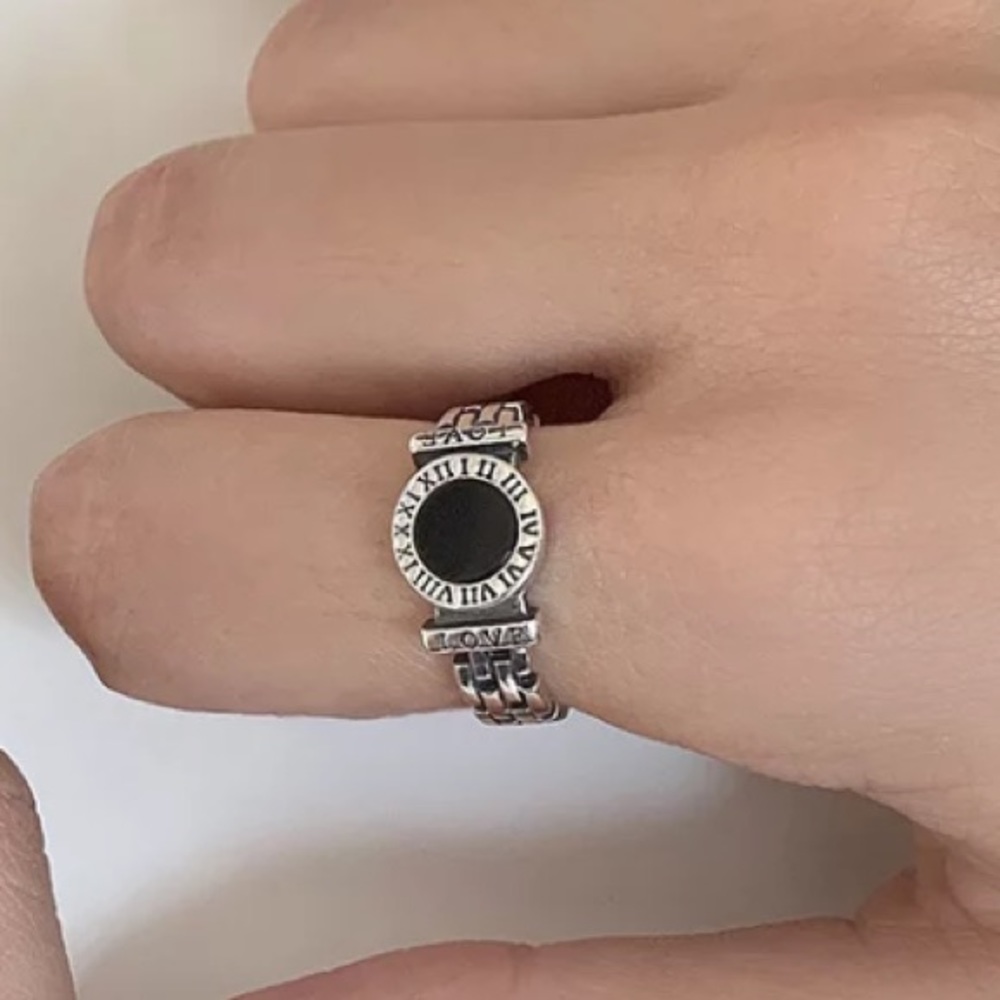 ⚫️Insta black circle sterling silver open ring - Picture 3 of 4